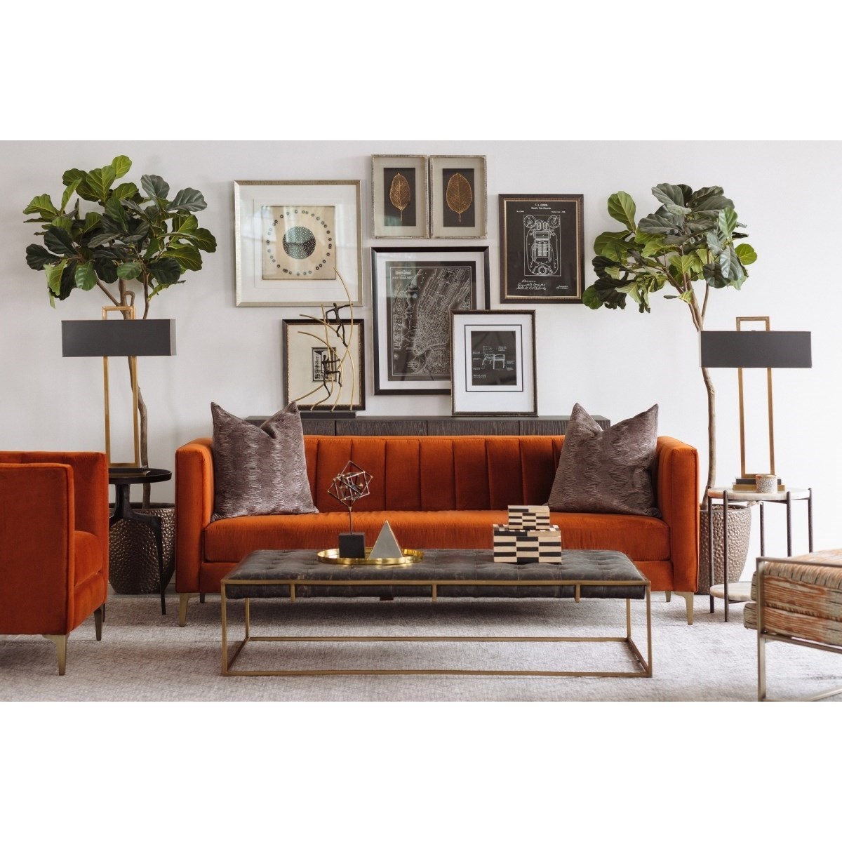 Jonathan Louis Elle 14570 MidCentury Modern Estate Sofa with Channel